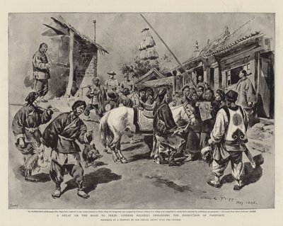 A Delay on the Road to Pekin, Chinese Soldiery Demanding the Production of Passports by Charles Edwin Fripp